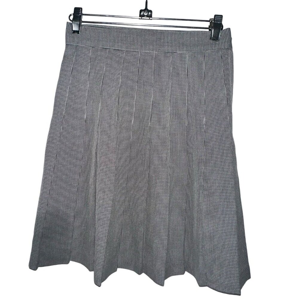 Vintage 80s Stringbean Juniors Pleated Skirt Size 5/6 Black White Houndstooth